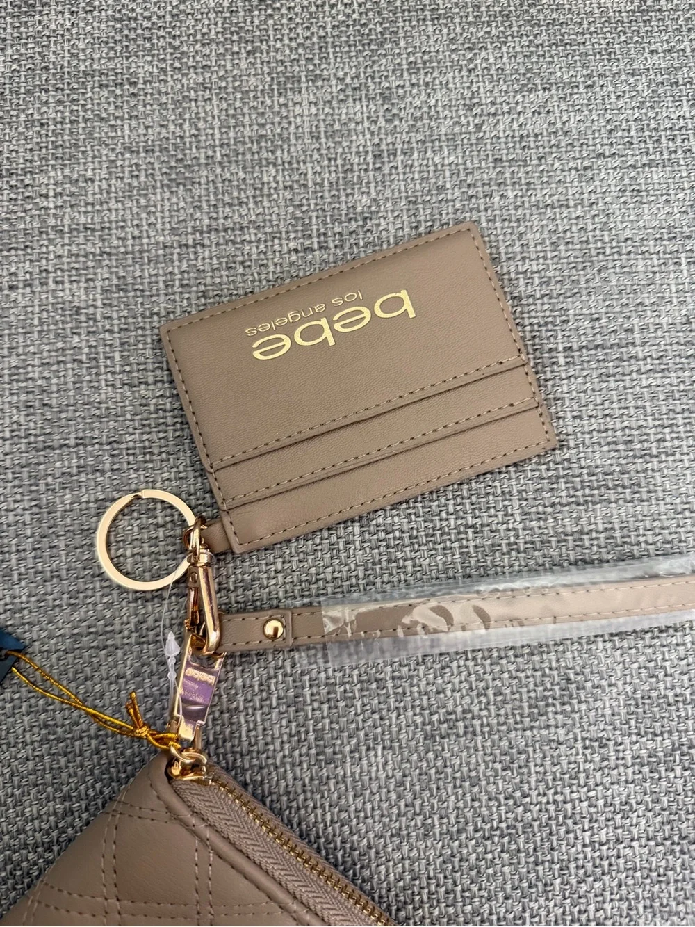 bebe Jessica Zip Wristlet Wallet in Taupe with Card Holder & Keyring Brand New